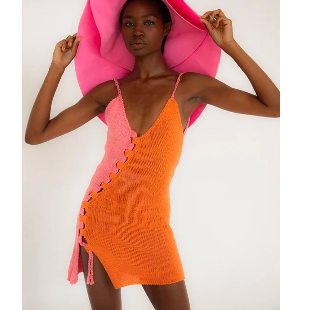 TACH Pink and Orange Colorblock Knit Mini Dress